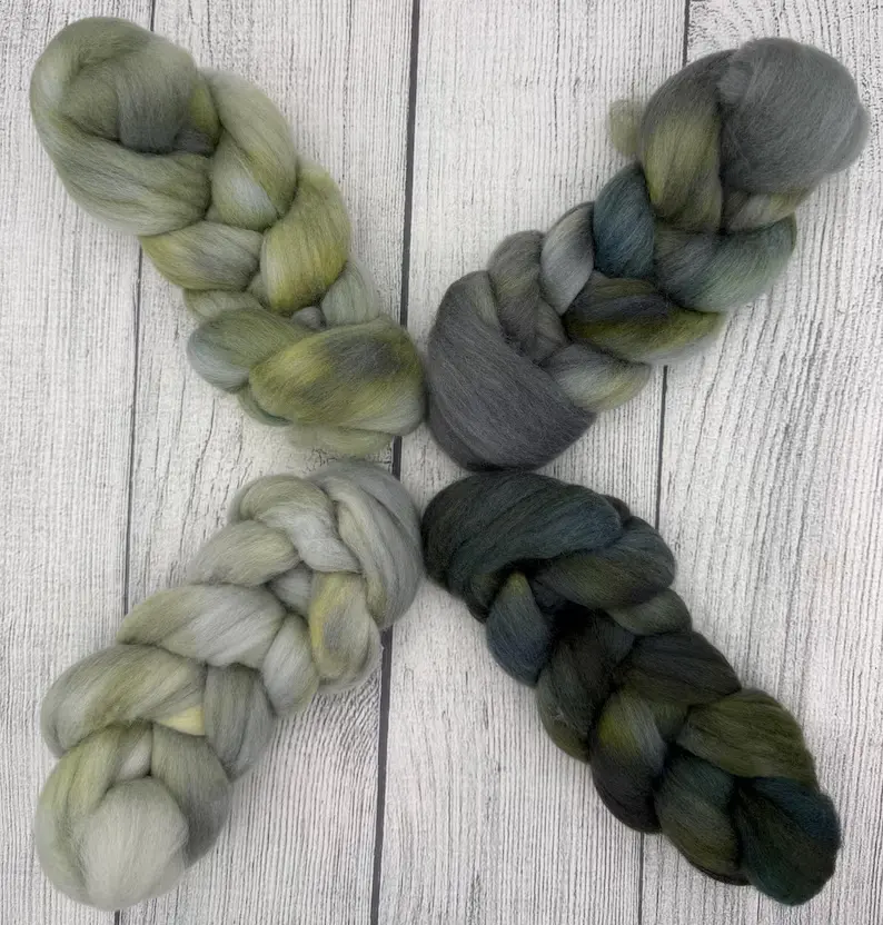 Olive Ash gradient hand dyed spinning fiber by AJem Fiber Arts